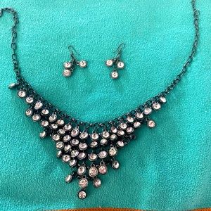Rhinestone bib necklace and matching earrings